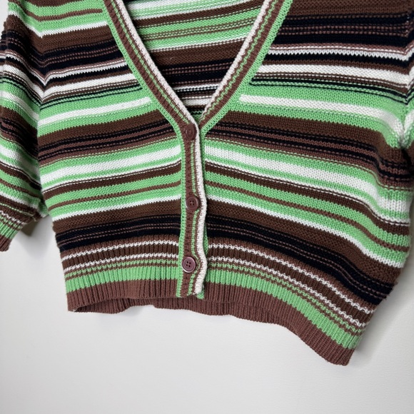 Aritzia Wilfred Canterbury Puff Sleeve Striped V-Neck Cropped Cardigan Size 2XS - Picture 4 of 11